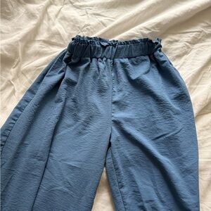 Smocked Waist Wide-Leg Dress Pants in Dusty Blue